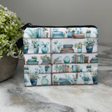 Mini Pouch - Book Shelves Mint White Plants