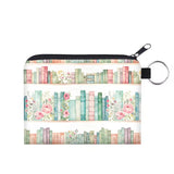 Mini Pouch - Books Mint Pink Floral Shelves