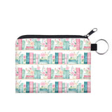 Mini Pouch - Books Blue Mint Pink Floral Shelves