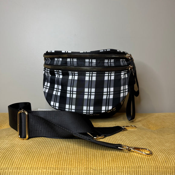 The Roni Nylon Crossbody - Black & White Plaid - PREORDER