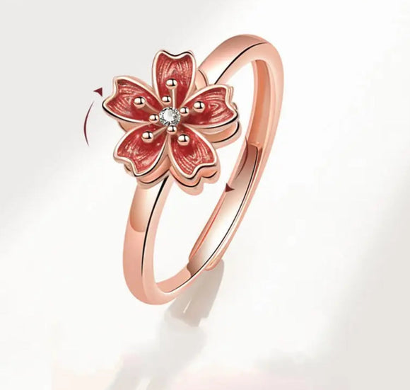 Ring - Adjustable Fidget Ring - Rose Gold Cherry Blossom