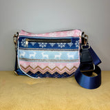 The Roni Nylon Crossbody - Christmas Snowflake Blue Pink
