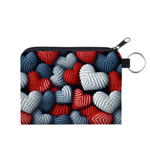 Mini Pouch - Blue + Red Knit Heart