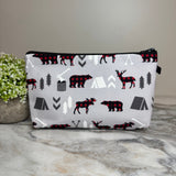 Pouch - Holiday Christmas - Plaid Woodland Creatures on Grey