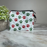 Mini Pouch - Christmas Holiday - Dog Red Green Snowflake Paw
