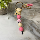 Keychain - Silicone Bead - Highland Cow - Pink