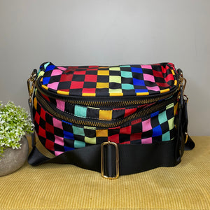 Roni - Nylon Crossbody - Colorful Checkered on Black