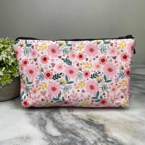 Pouch - Floral Pink Yellow Green on White