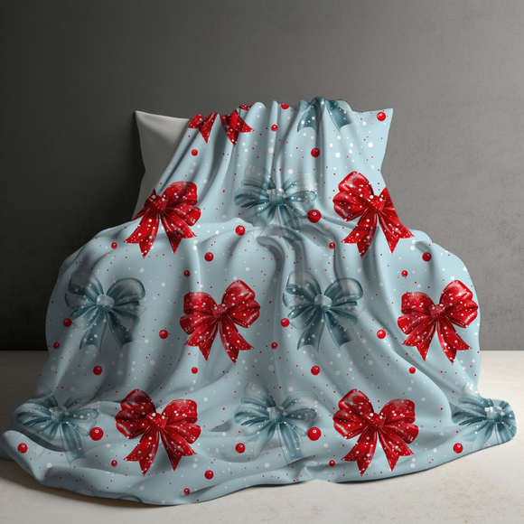 Blanket - Christmas - Red Blue Bow - PREORDER