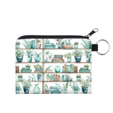 Mini Pouch - Book Shelves Mint White Plants