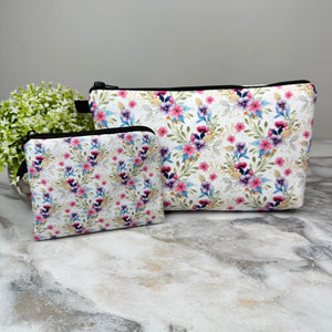 Pouch & Mini Pouch Bundled Set - Floral Vines Pink Purple Blue