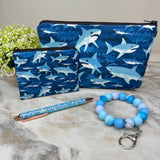 Pouch & Mini Pouch + More Bundled Set - Sharks On Blue
