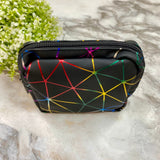 Faux Leather Varsity Pouch - Black with Metallic Design