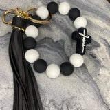 Silicone Bracelet Keychain - Jesus, B+W Solid
