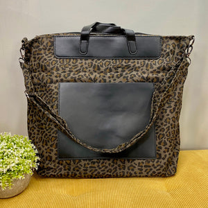 Tote Briefcase Bag - Black & Animal Print