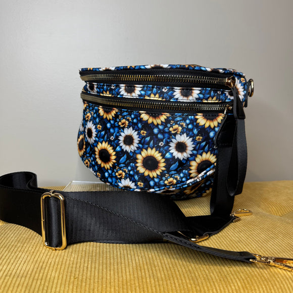 The Roni Nylon Crossbody - Blue Sunflower