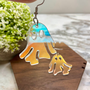 Acrylic Dangle Earrings - Halloween Clear Ghost Holographic