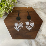 Dangle Earring - Wood & Acrylic - Christmas Clear Hexagon Snowflake