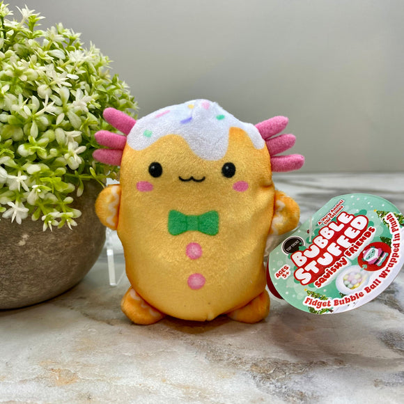 Bubble Stuffed Squishy Friends Toy - A Very Axolotl Christmas - Gingerbread