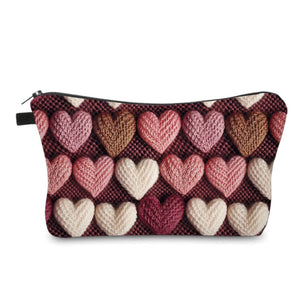Pouch - Valentine’s Day - Knit Hearts On Maroon