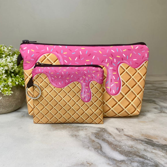Pouch & Mini Pouch Bundled Set - Ice Cream Cone Hot Pink