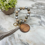 Wooden Bead Bracelet Keychain - Mama - Grey