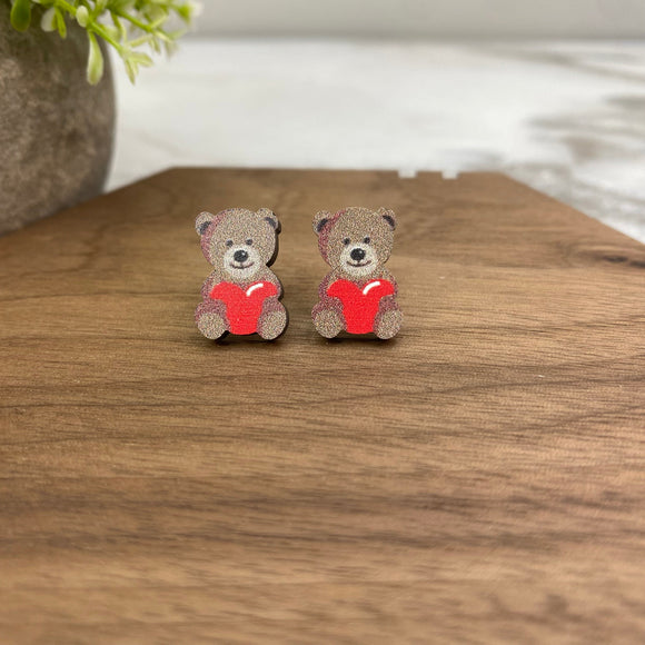 Wooden Stud Earrings - Valentine’s Day - #12