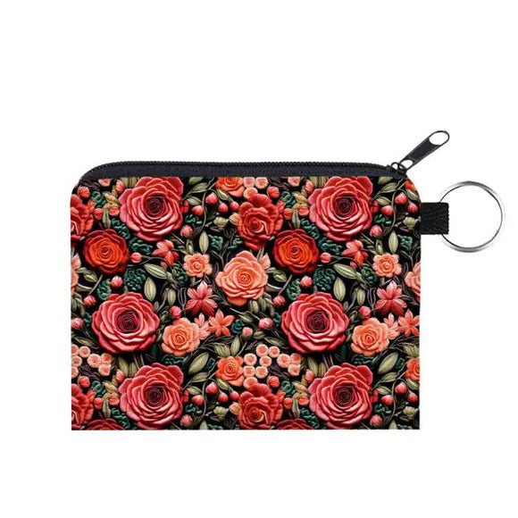 Mini Pouch - Embroidered Roses Floral