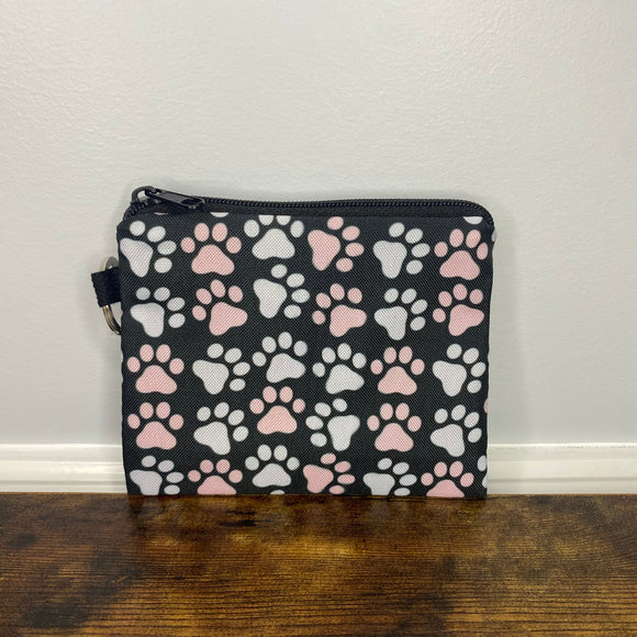 Mini Pouch - Coral And Light Blue Paws