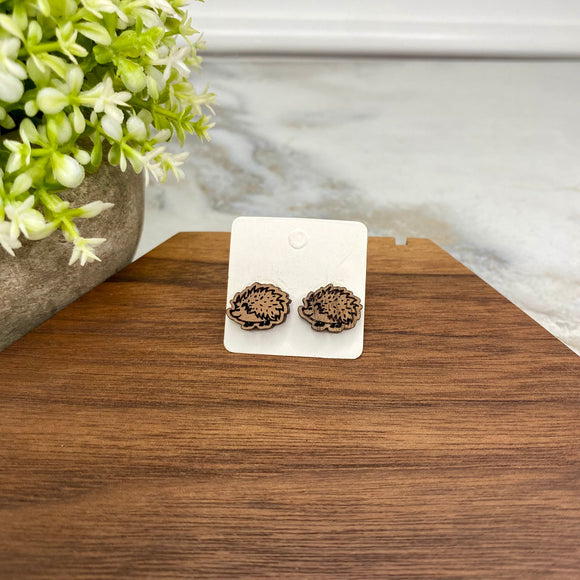 Wooden Stud Earrings - Hedgehog