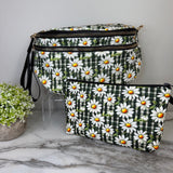 Bundled Set - Roni & Pouch - Floral Daisy Gingham Olive Green