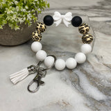 Silicone Bracelet Keychain - White Bow