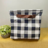 Pop Up Canvas Basket - Grey Navy Plaid