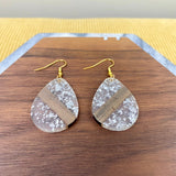 Dangle Earring - Wood & Acrylic - Clear Silver Glitter & Wood