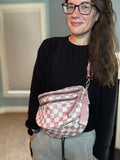 The Roni Nylon Crossbody - Checkered Medium Pink
