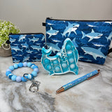 Pouch & Mini Pouch + More Bundled Set - Sharks On Blue