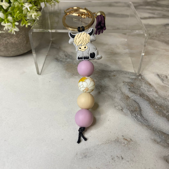 Keychain - Silicone Bead - Highland Cow - Purple