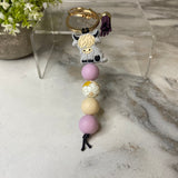 Keychain - Silicone Bead - Highland Cow - Purple