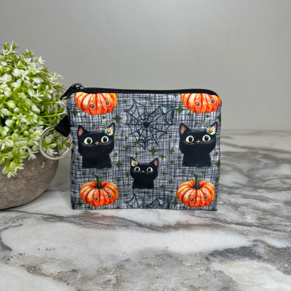 Mini Pouch - Halloween - Black Cat Daisy Pumpkin
