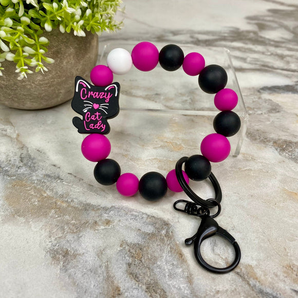 Silicone Bracelet Keychain - Crazy Cat Lady