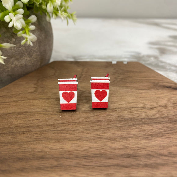 Wooden Stud Earrings - Valentine’s Day - #3