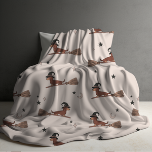 Blanket - Halloween - Dog Dachshund Witch Broom