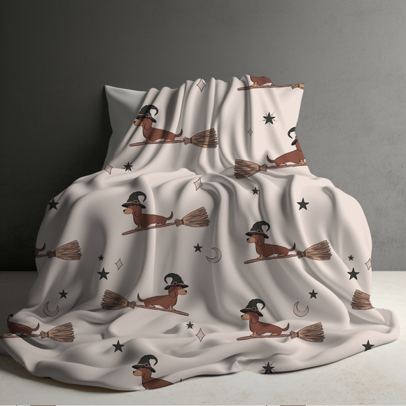 Blanket - Halloween - Dog Dachshund Witch Broom