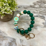 Silicone Bracelet Keychain - Green Sunflower Gold