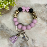 Silicone Bracelet Keychain - Purple Bow