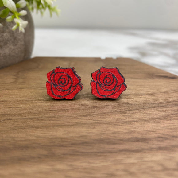 Wooden Stud Earrings - Valentine’s Day - #1