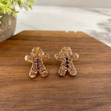 Acrylic Stud Earrings - Christmas - Gingerbread Man Glitter