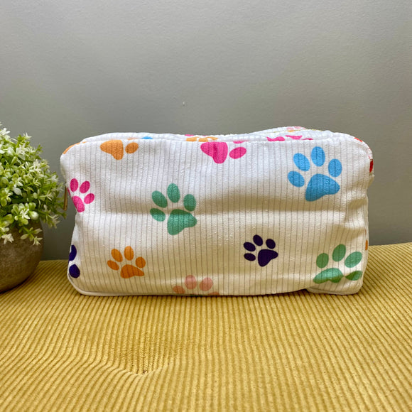 Stand Up Rectangle Zip Pouch - Corduroy - Paw Prints