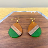 Dangle Earring - Wood & Acrylic - Clear Yellow Green Wood