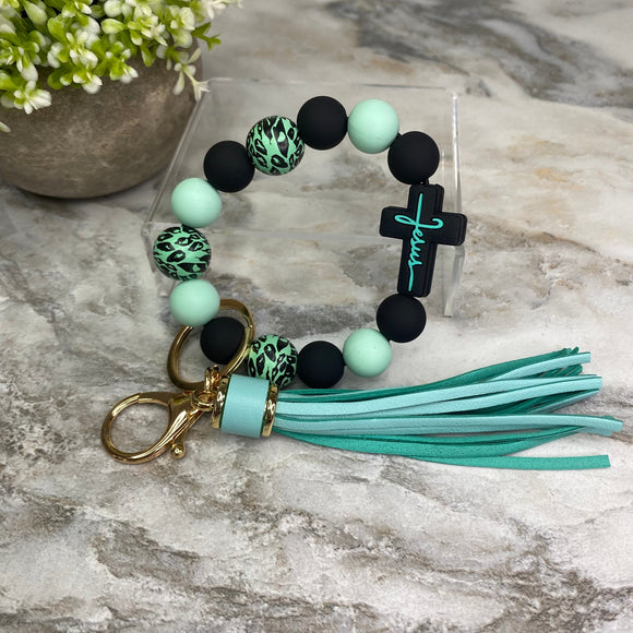 Silicone Bracelet Keychain - Jesus, Green